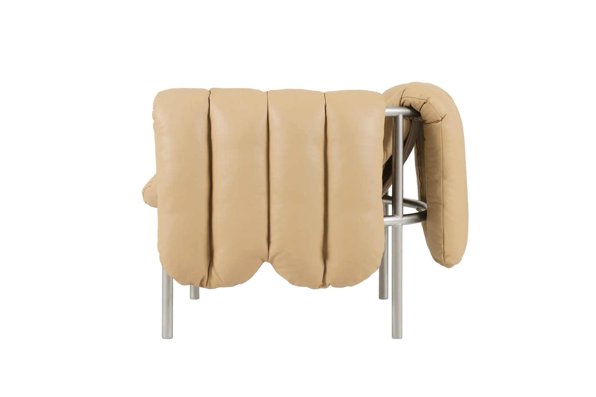 Puffy lounge chair, Sand leather-stainless steel Hem