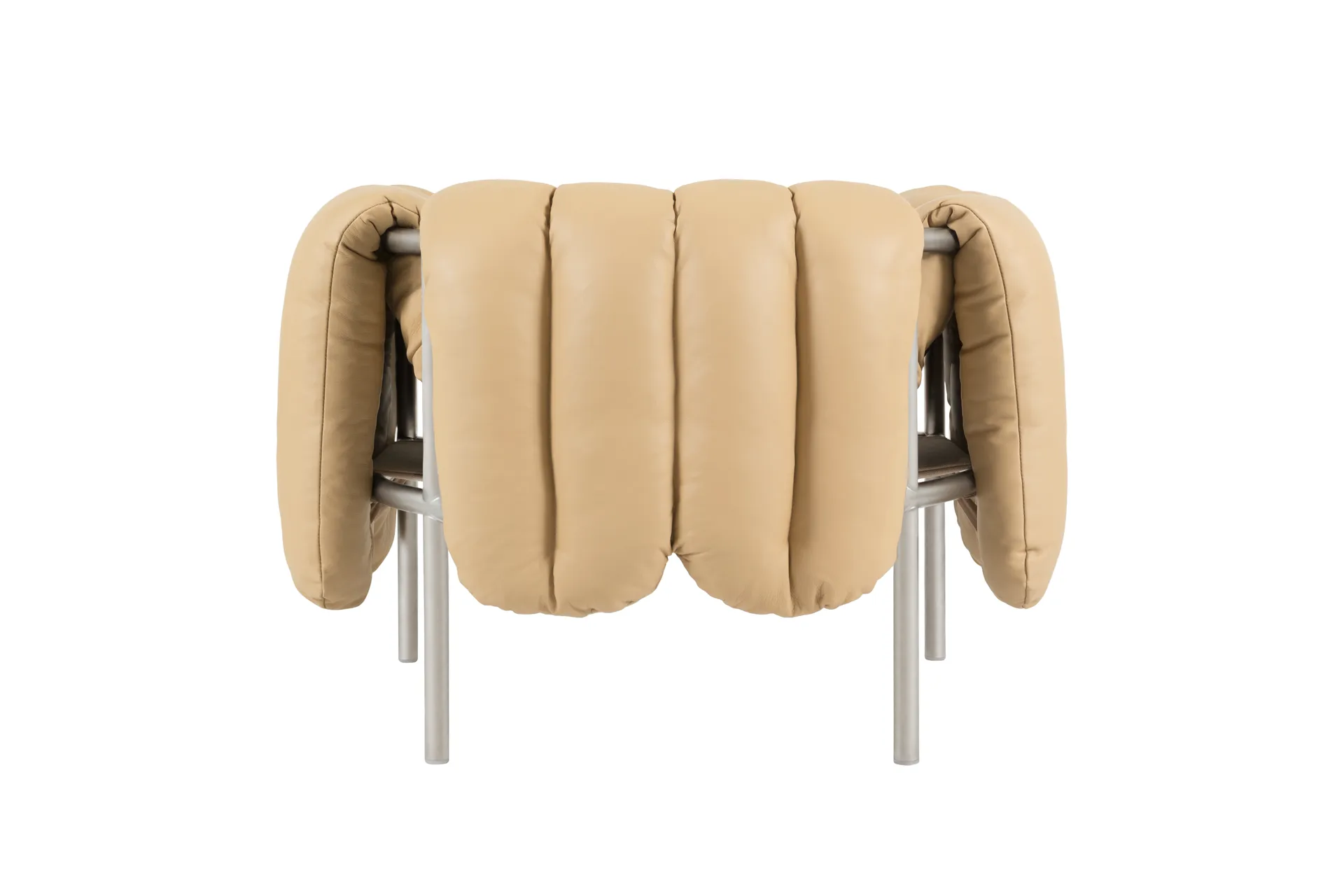 Puffy lounge chair, Sand leather-stainless steel Hem