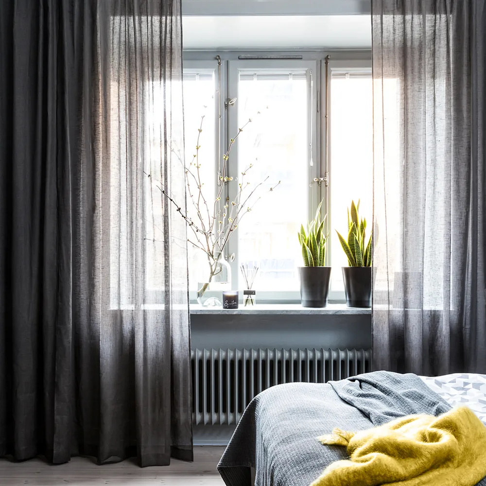 Dalsland curtain, Charcoal, pleat band and channel Himla