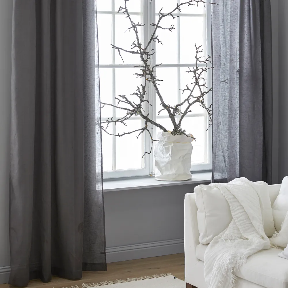 Dalsland curtain, Charcoal, pleat band and channel Himla