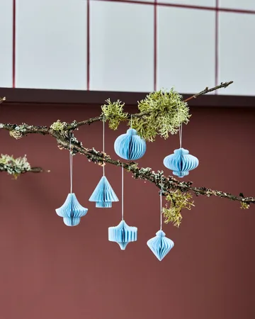 Comb Christmas hanging ornaments, set of 6 - Light blue - House Doctor