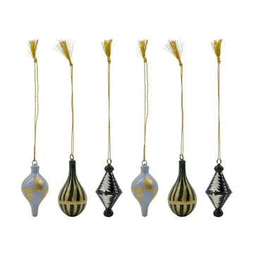 Stero Christmas hanging decorations, 6 pieces - Black, white, gold, blue, green - House Doctor
