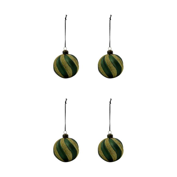 Swirl Christmas bauble 4-pack - Green-gold - House Doctor