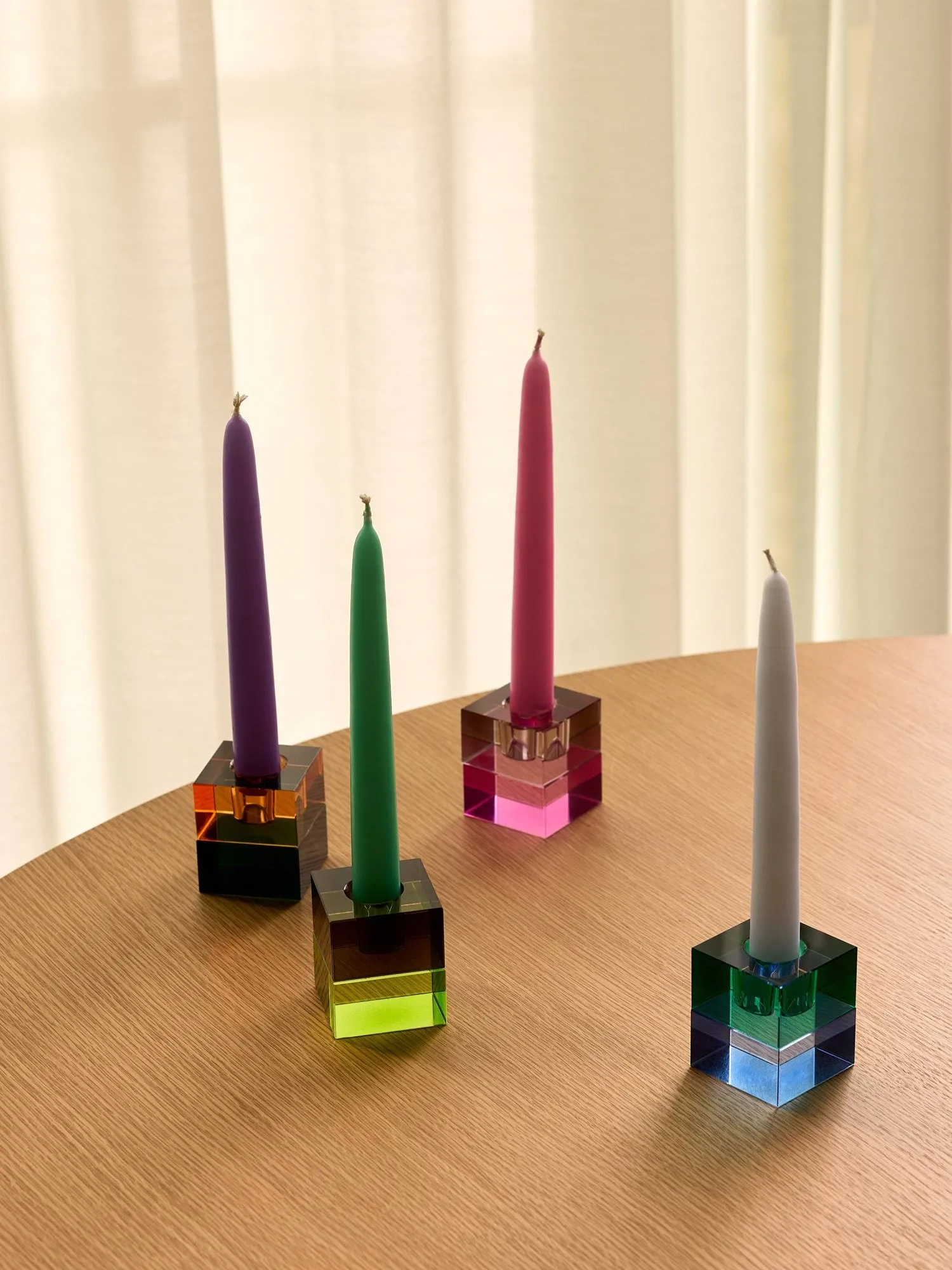 Block candle holder, 2 pieces, Brown-green, gray-pink Hübsch