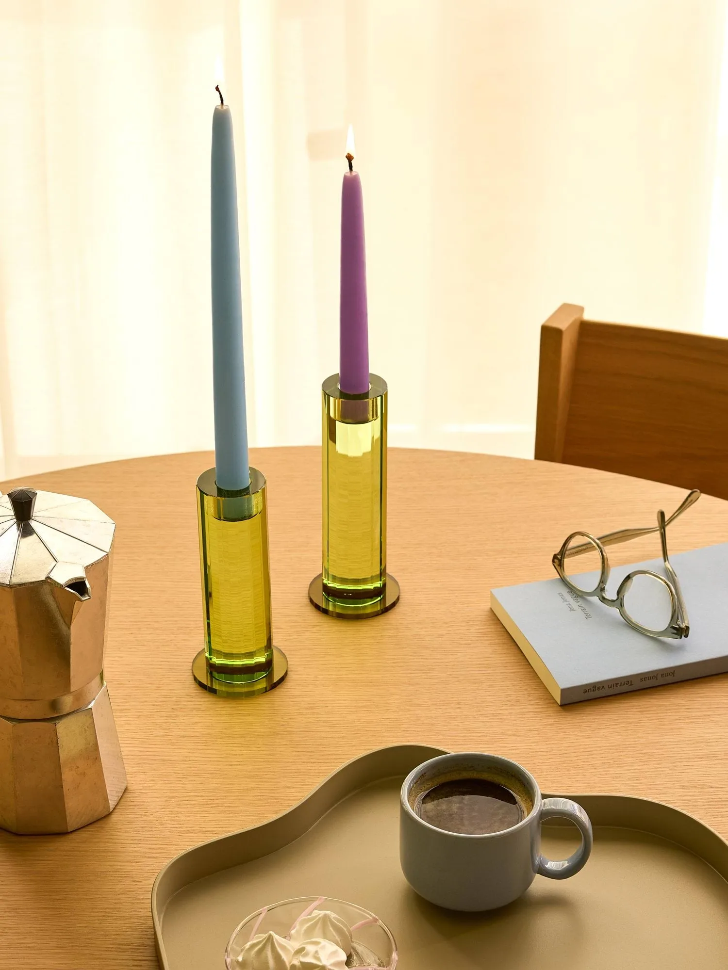 Cut candle holder 2 pieces, Green Hübsch