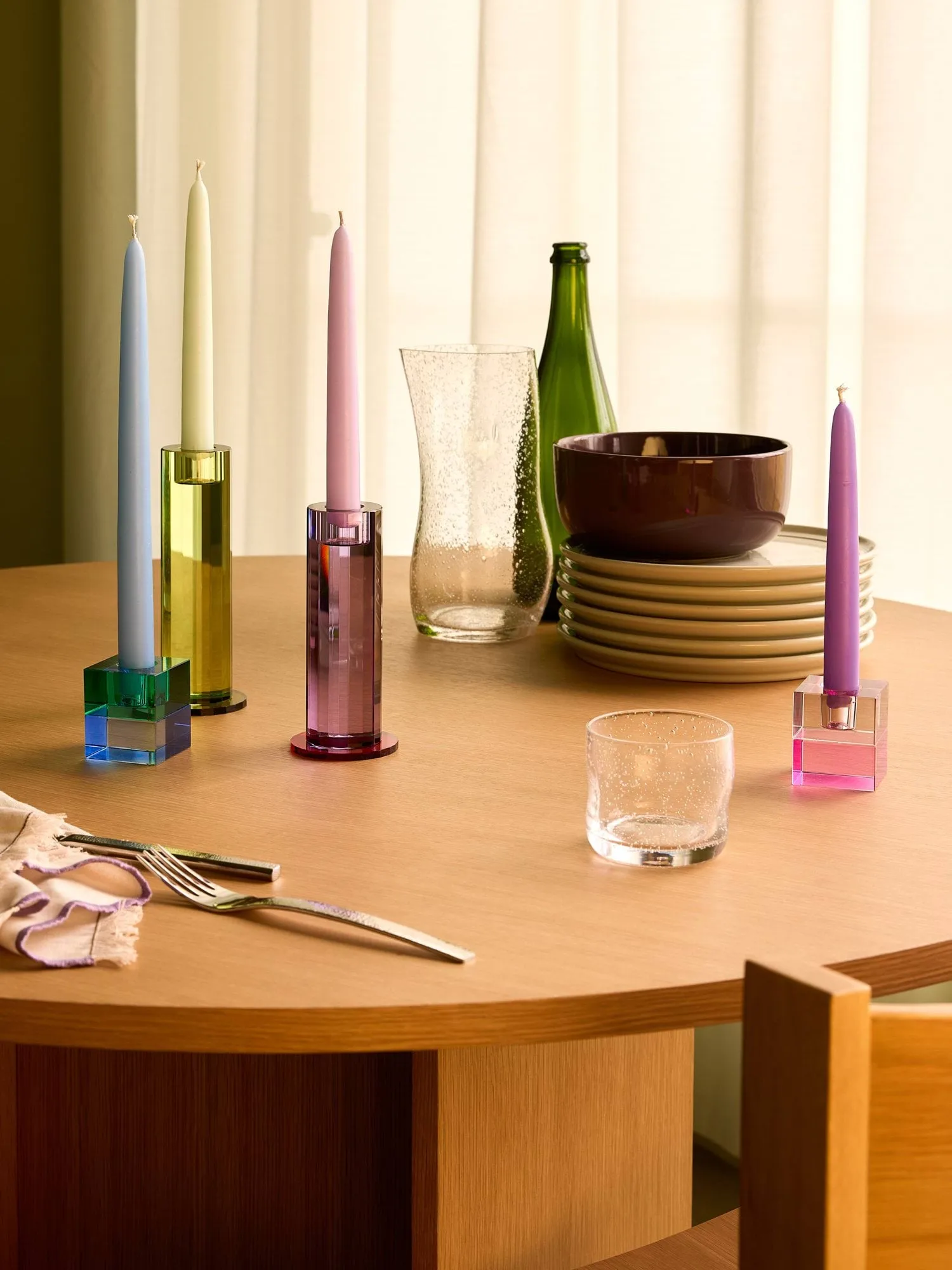 Cut candle holder 2 pieces, Green Hübsch