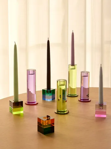 Cut candle holder 2 pieces - Green - Hübsch