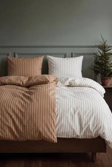 Soft duvet cover set, 150x210/50x60 cm - Offwhite-caramel - Juna