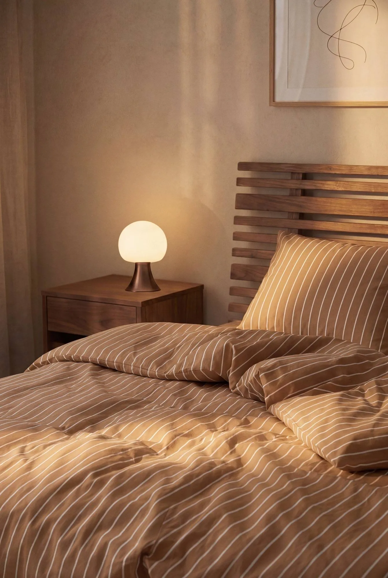 Soft duvet cover set, 220x220/2x50x60 cm, Caramel-offwhite Juna