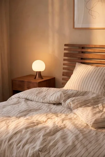 Soft duvet cover set, 220x220/2x50x60 cm - Offwhite-caramel - Juna