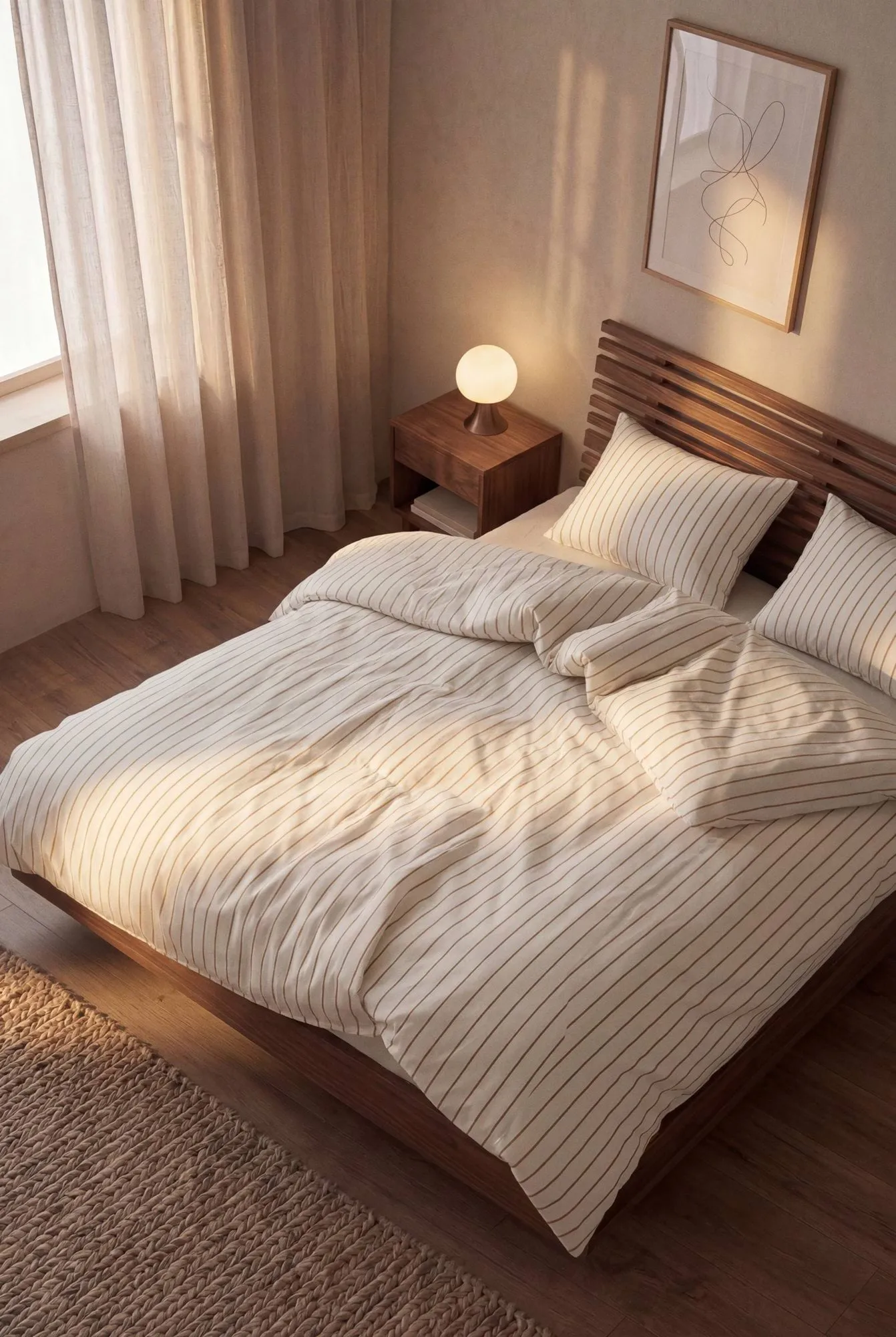 Soft duvet cover set, 220x220/2x50x60 cm, Offwhite-caramel Juna
