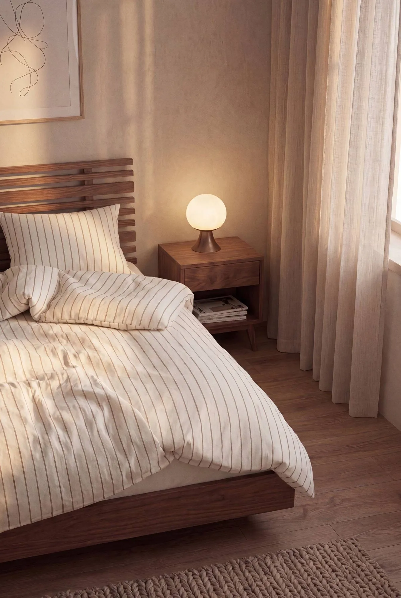 Soft duvet cover set, 220x220/2x50x60 cm, Offwhite-caramel Juna