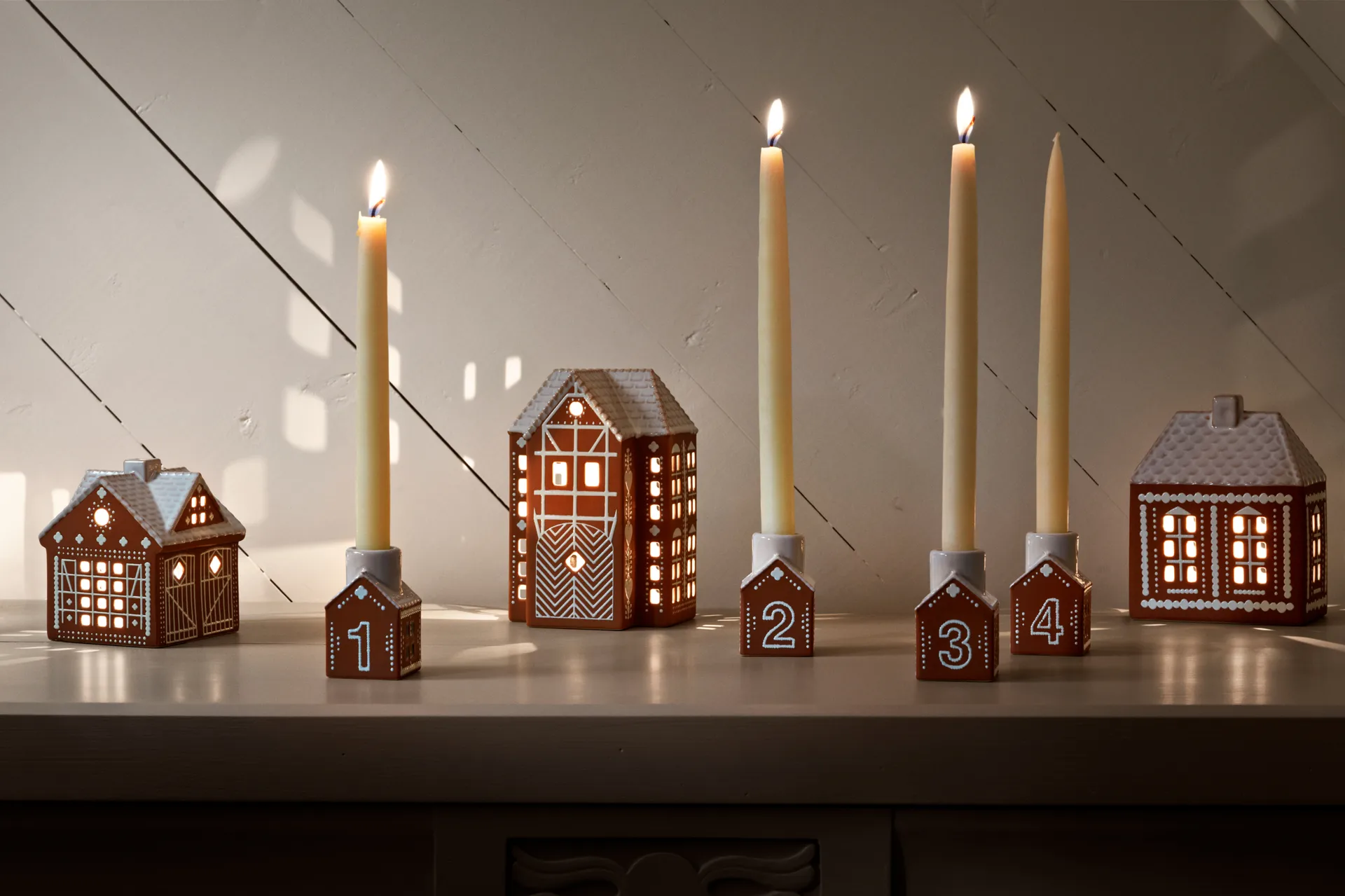 Gingerbread advent candlestick 4 pieces, Brown Kähler