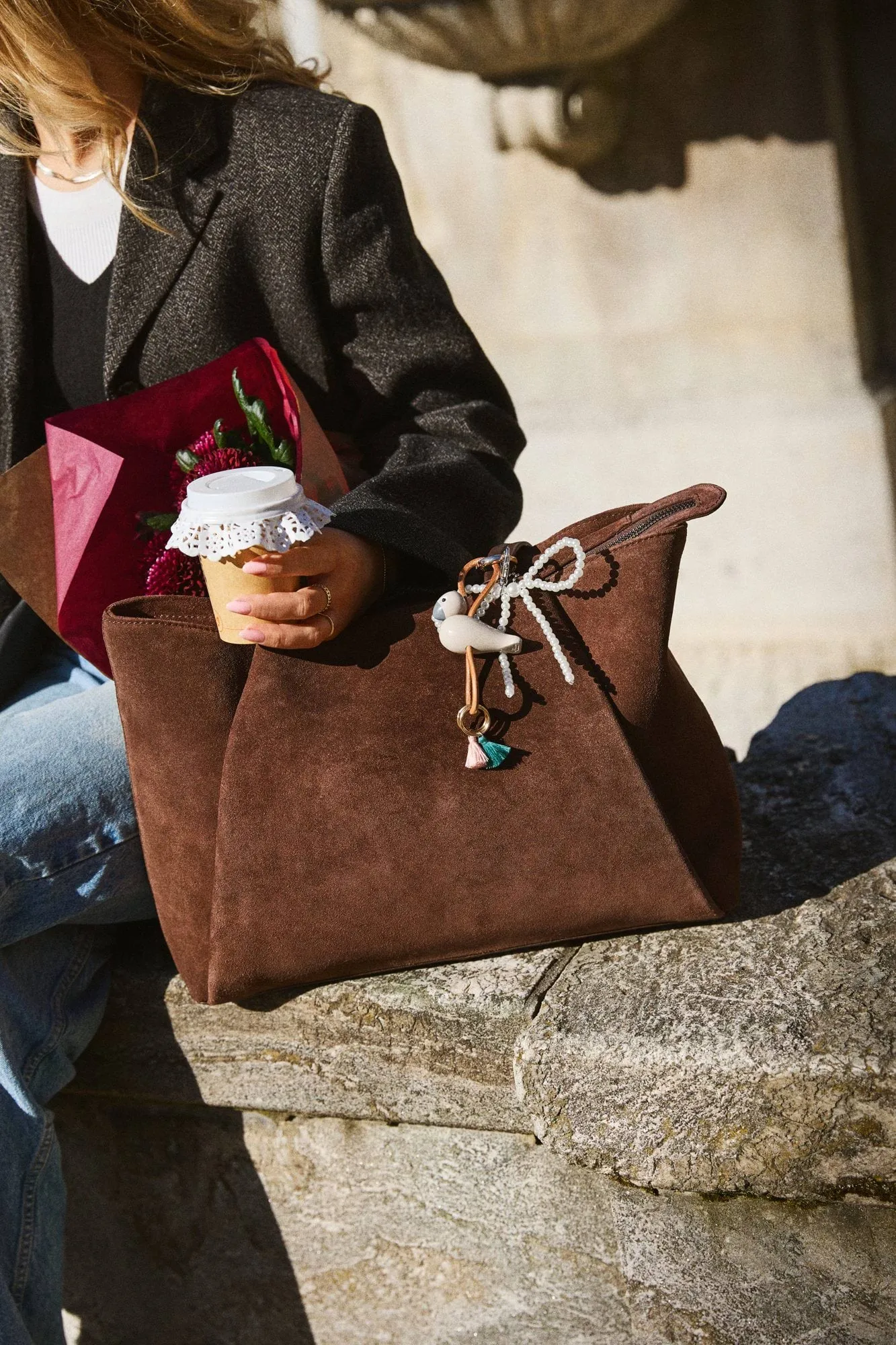 Kay Bojesen bird keyring, Sand, natural leather Kay Bojesen Denmark