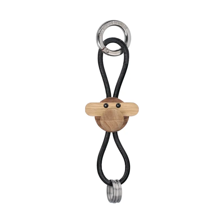 Kay Bojesen monkey keyring - Teak-limb wood, black leather - Kay Bojesen Denmark