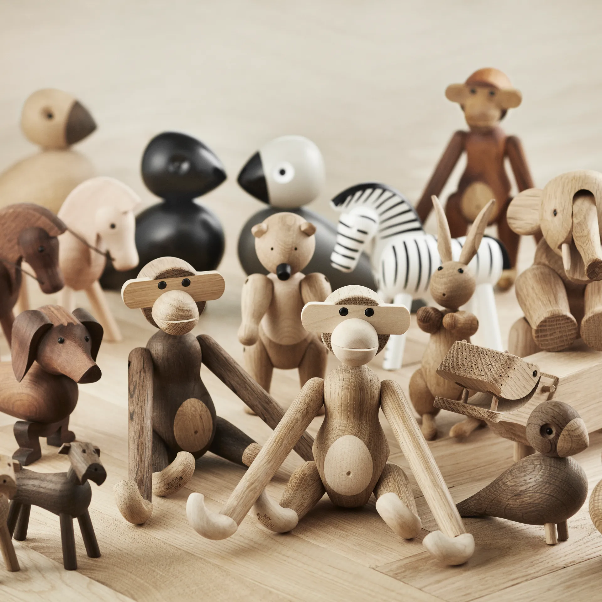 Kay Bojesen wooden monkey small, Untreated oak and maple Kay Bojesen Denmark