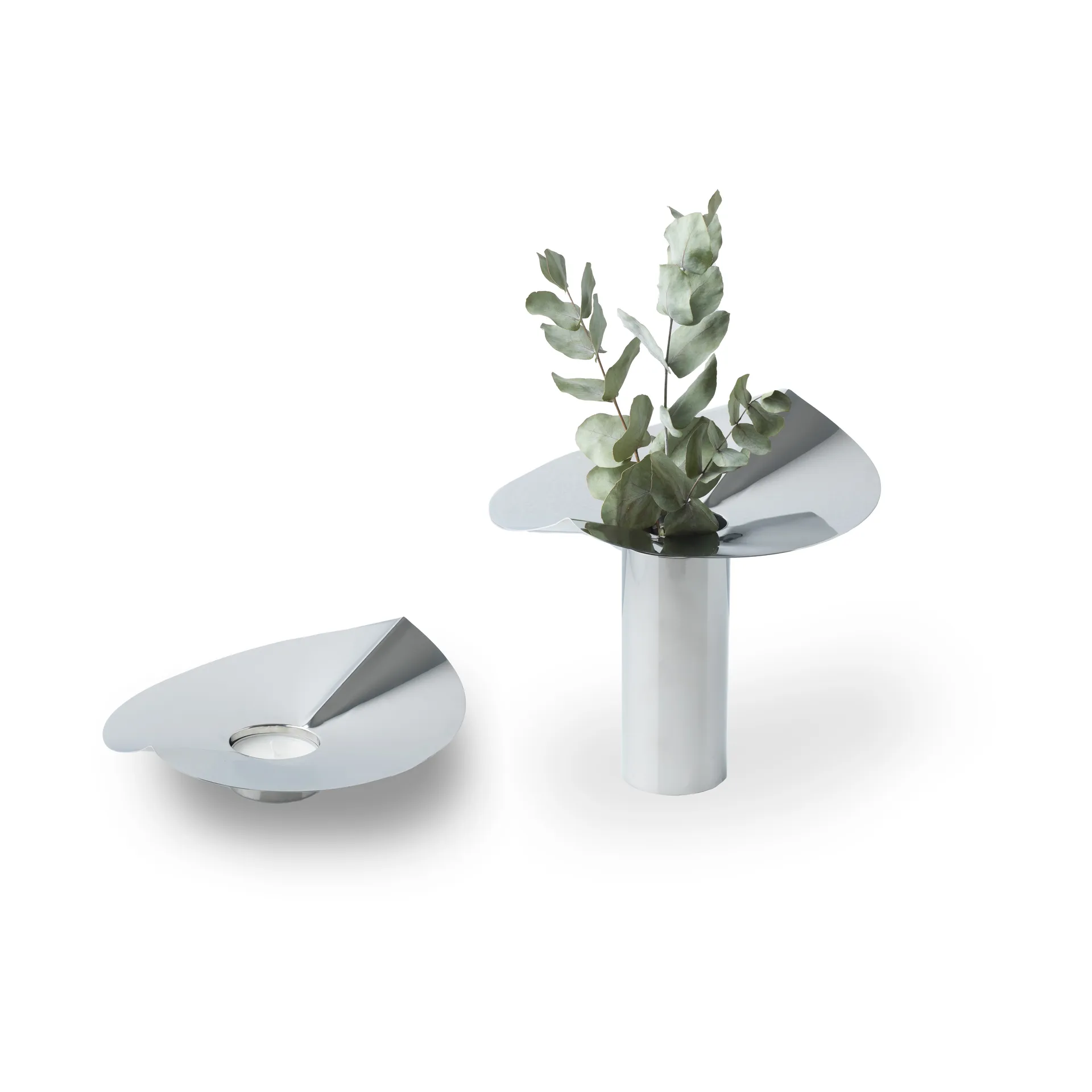 Löv vase-candle holder, Stainless steel, 22.5 cm KLONG