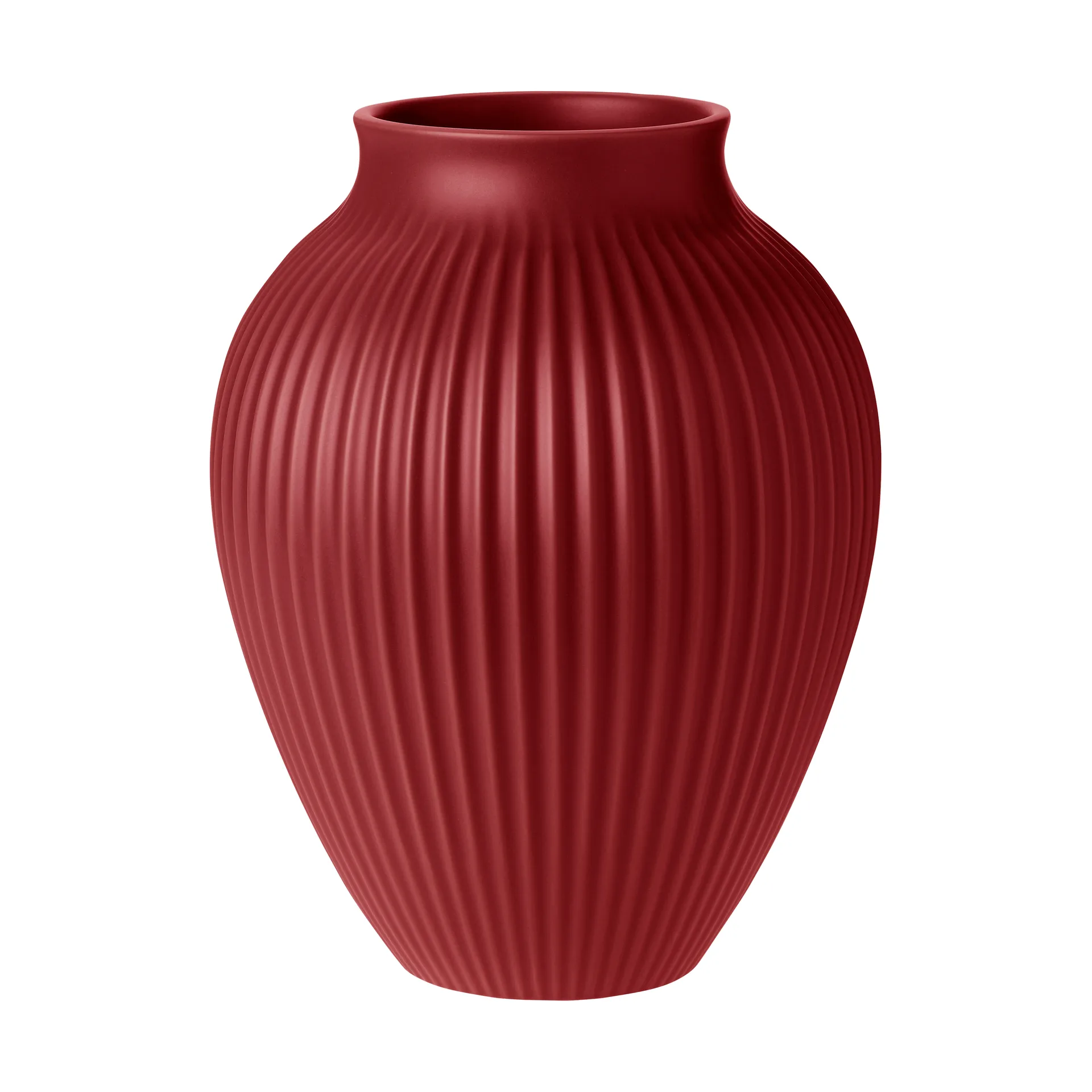 Knabstrup vase ribbed 27 cm, Soft cherry red Knabstrup Keramik