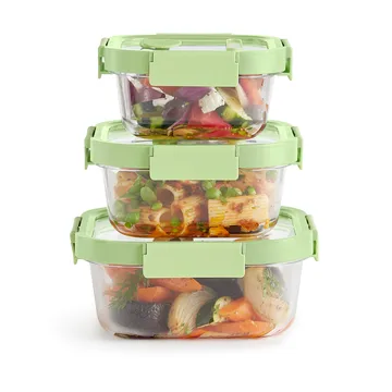Lékué square lunchbox 3 pieces - Green - Lékué