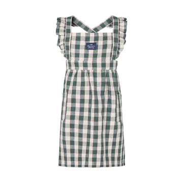 Checked cotton-linen kids’ apron - Green-Light beige-red, 4–6 years - Lexington