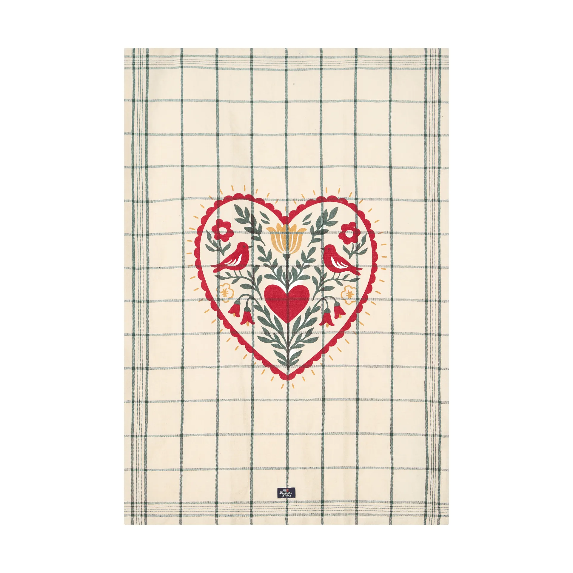 Heart linen/cotton kitchen towel, White-green-red, 50x70 cm Lexington