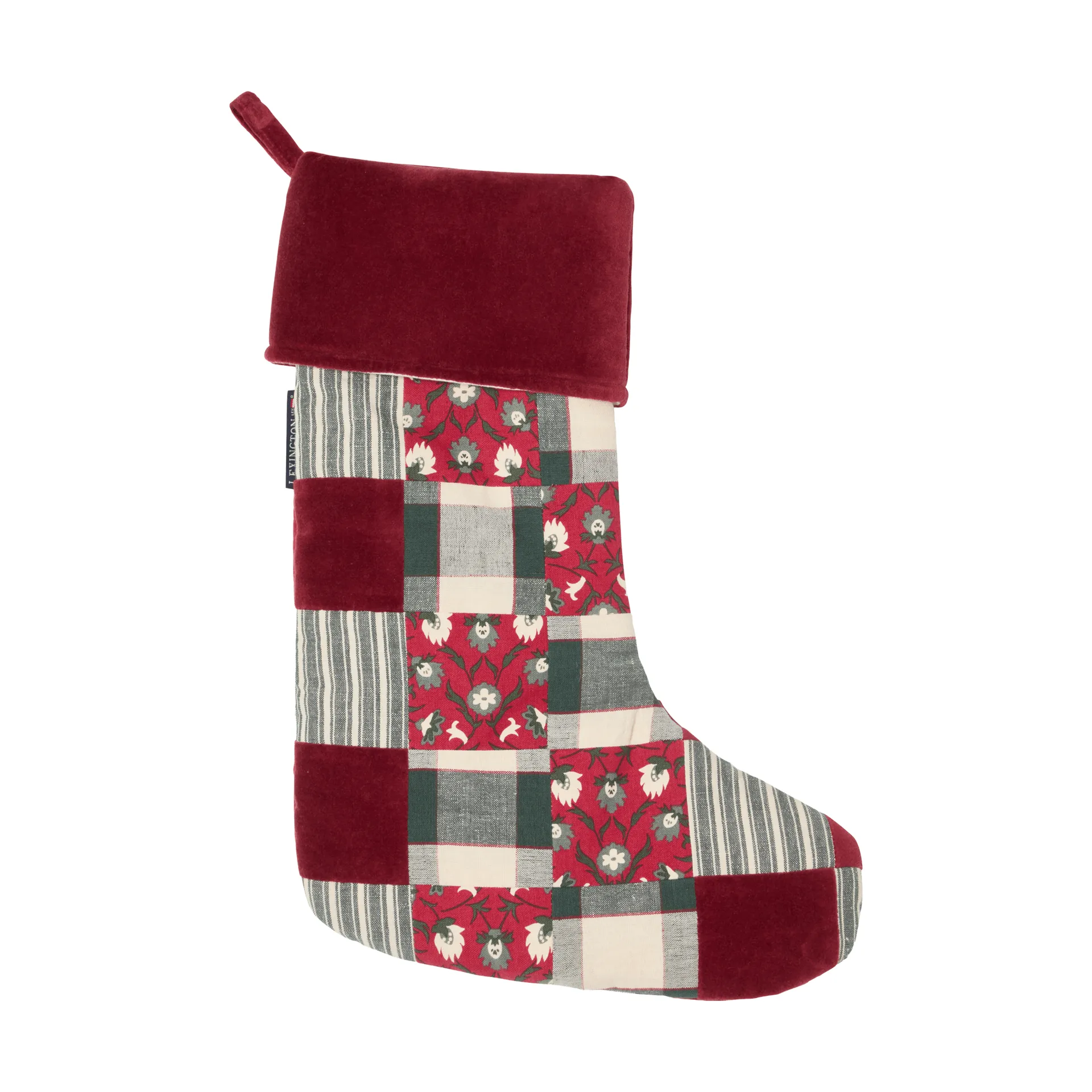 Lexington patchwork Christmas stocking, Red-multi, 45 cm Lexington