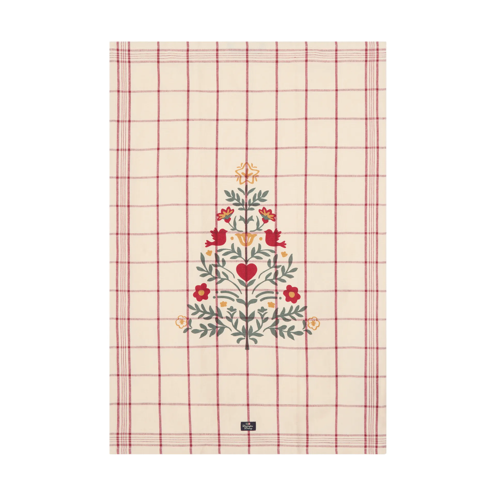 Tree linen/cotton tea towel, White-red-green, 50x70 cm Lexington