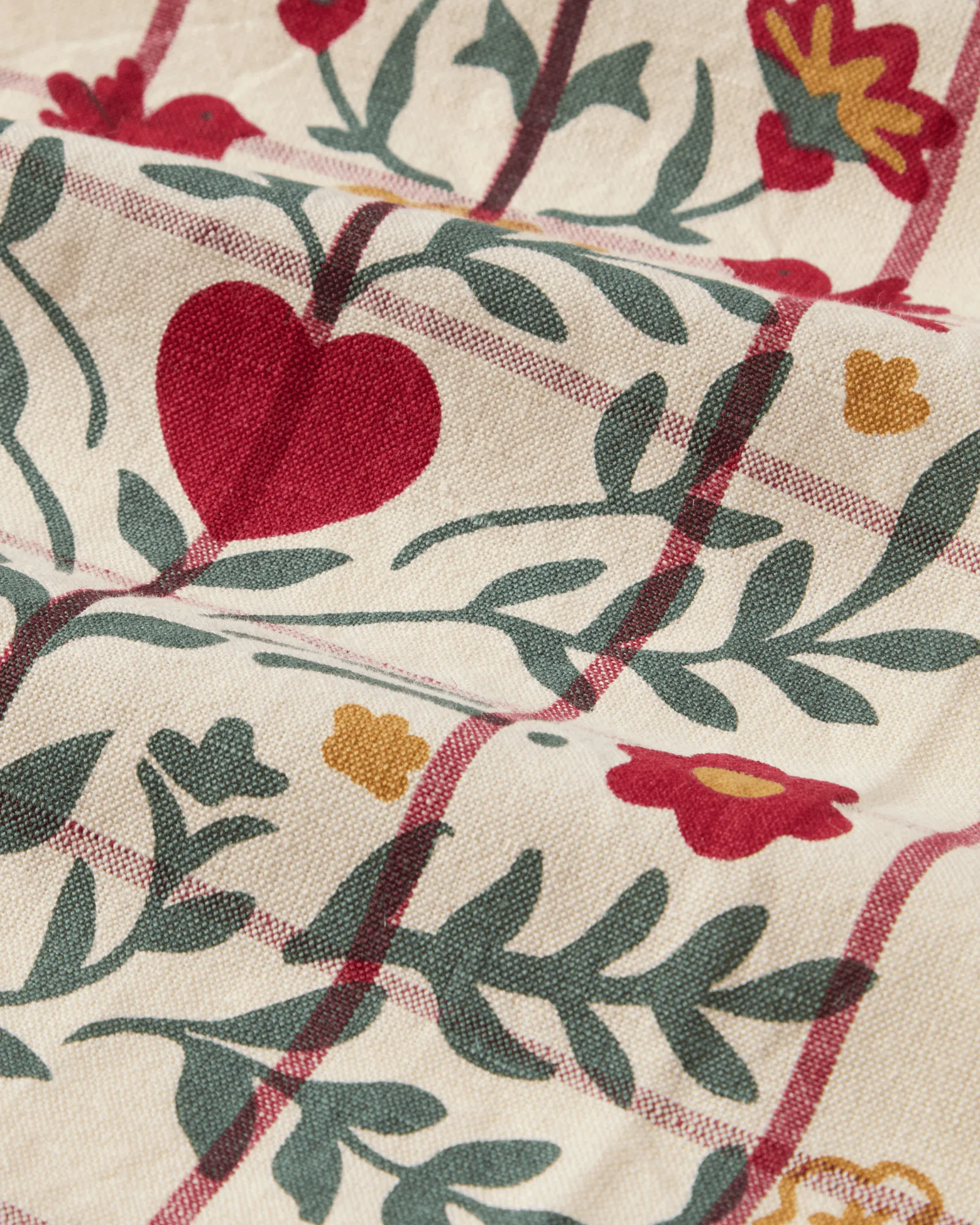 Tree linen/cotton tea towel, White-red-green, 50x70 cm Lexington