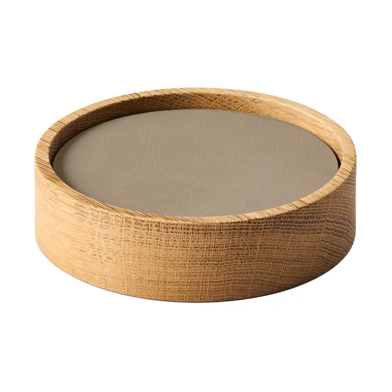 Wood Box coaster set, Nature-oak, circle, S, Nupo clay brown, 9 pieces LIND DNA