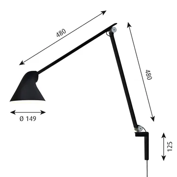 NJP wall lamp long arm - Black - Louis Poulsen