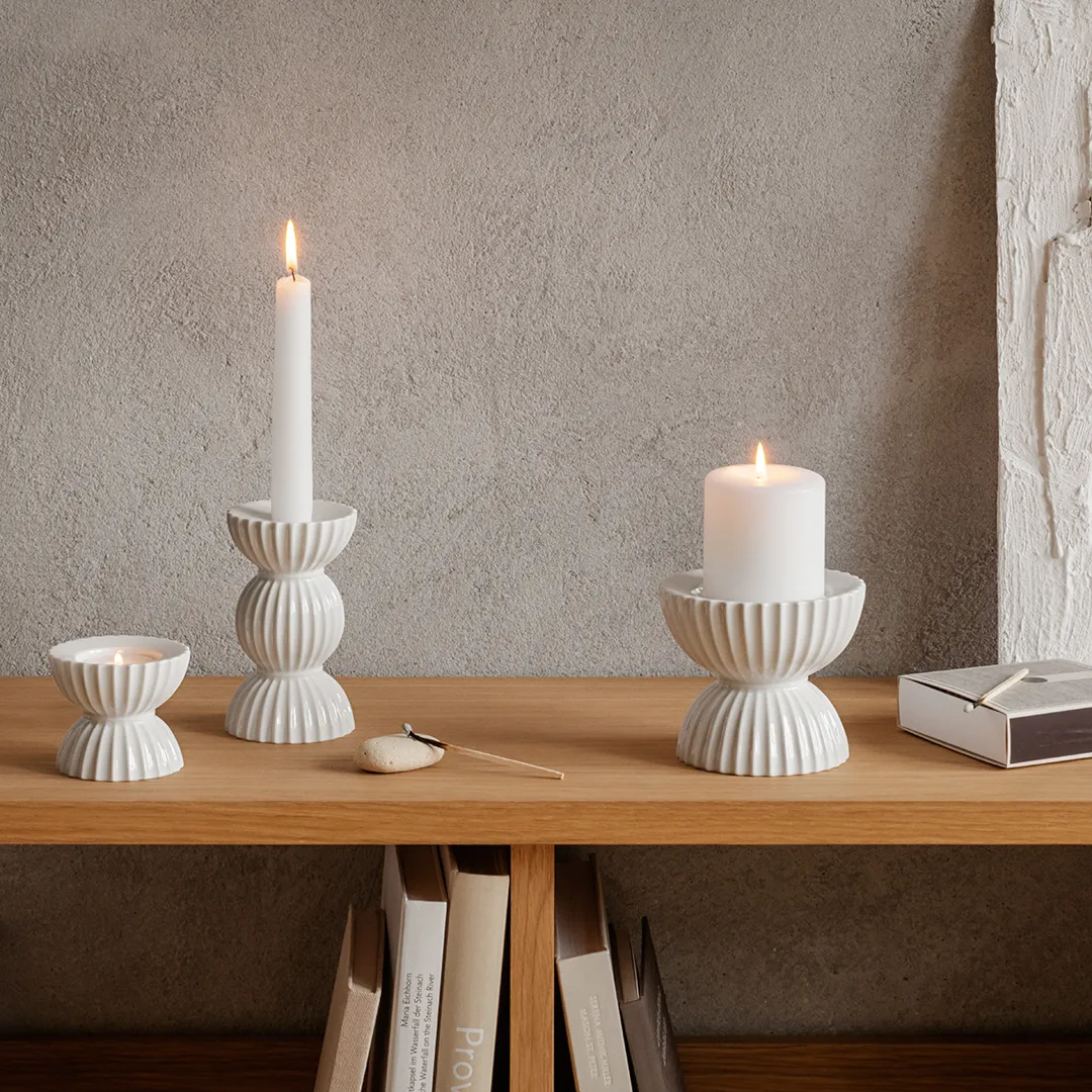 Lyngby Tura block candle holder Ø11.5 cm, White Lyngby Porcelæn