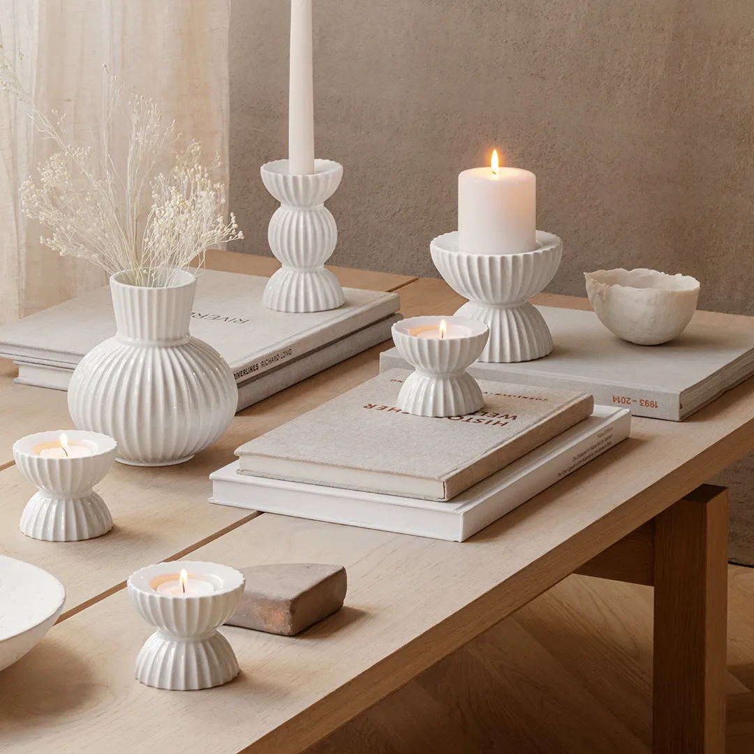 Lyngby Tura block candle holder Ø11.5 cm, White Lyngby Porcelæn