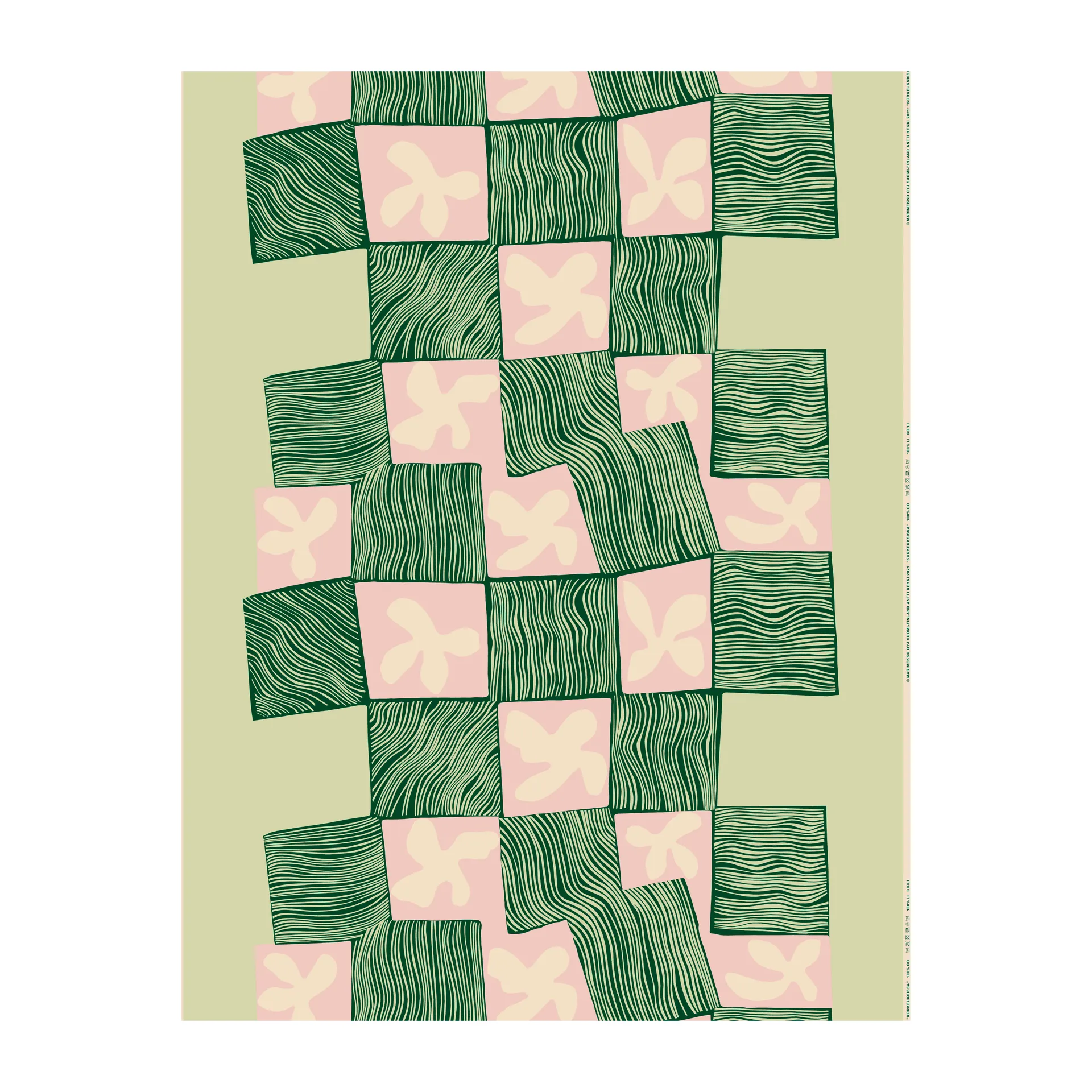 Korkeuksissa cotton fabric, Green-pink Marimekko