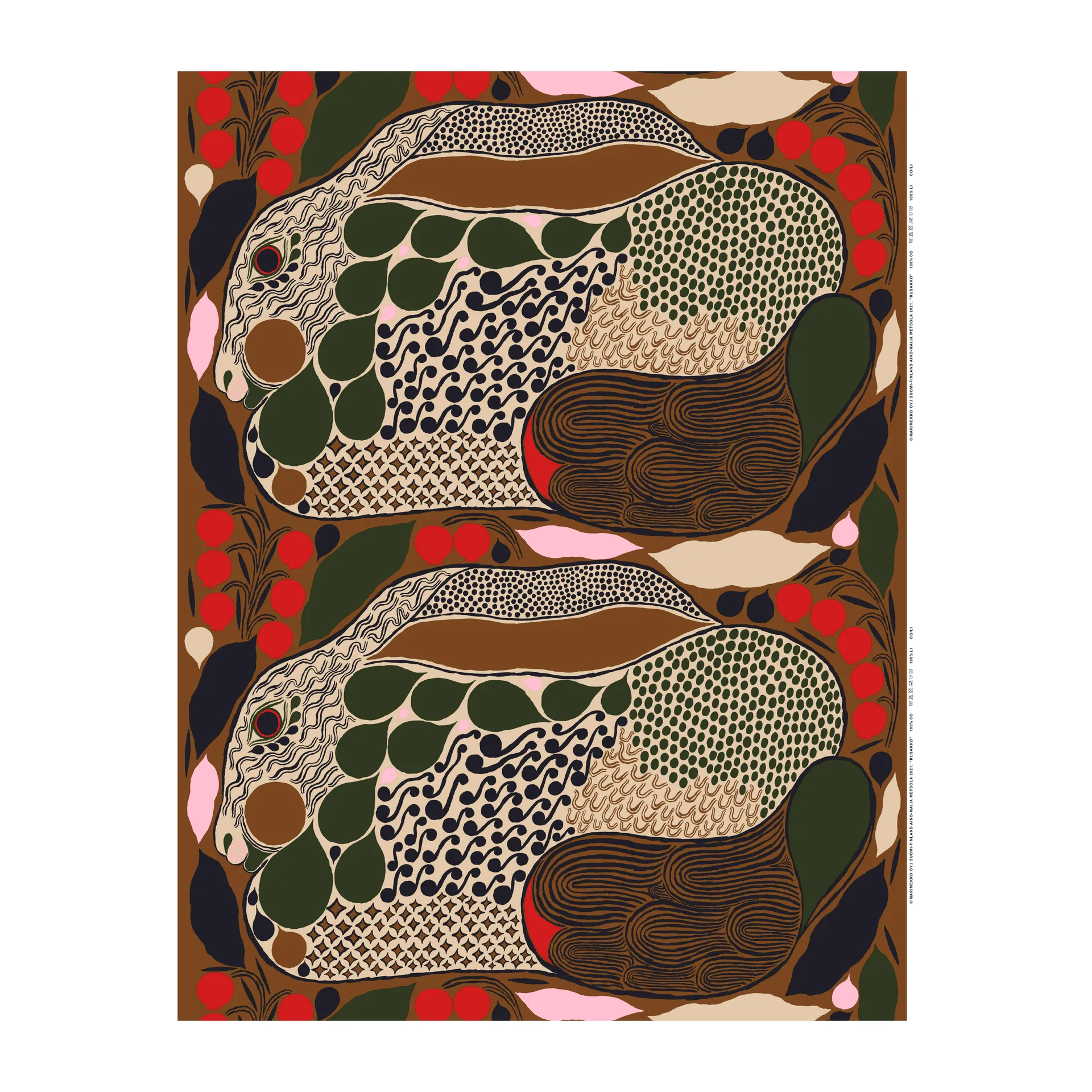 Rusakko oilcloth, brown-dark blue-red Marimekko