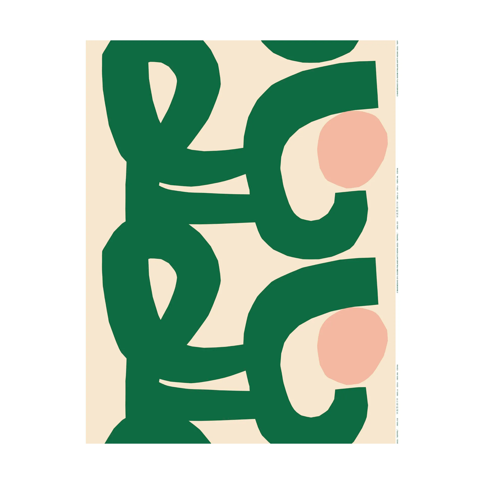 Seppel fabric cotton, Off white-green-l. red Marimekko