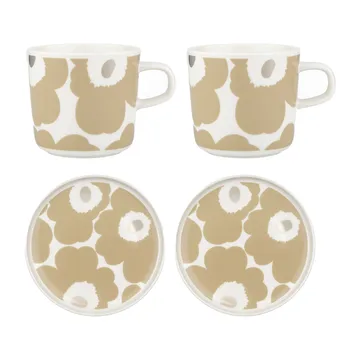 Unikko cup with saucer 20 cl 2 pack - Beige-white - Marimekko