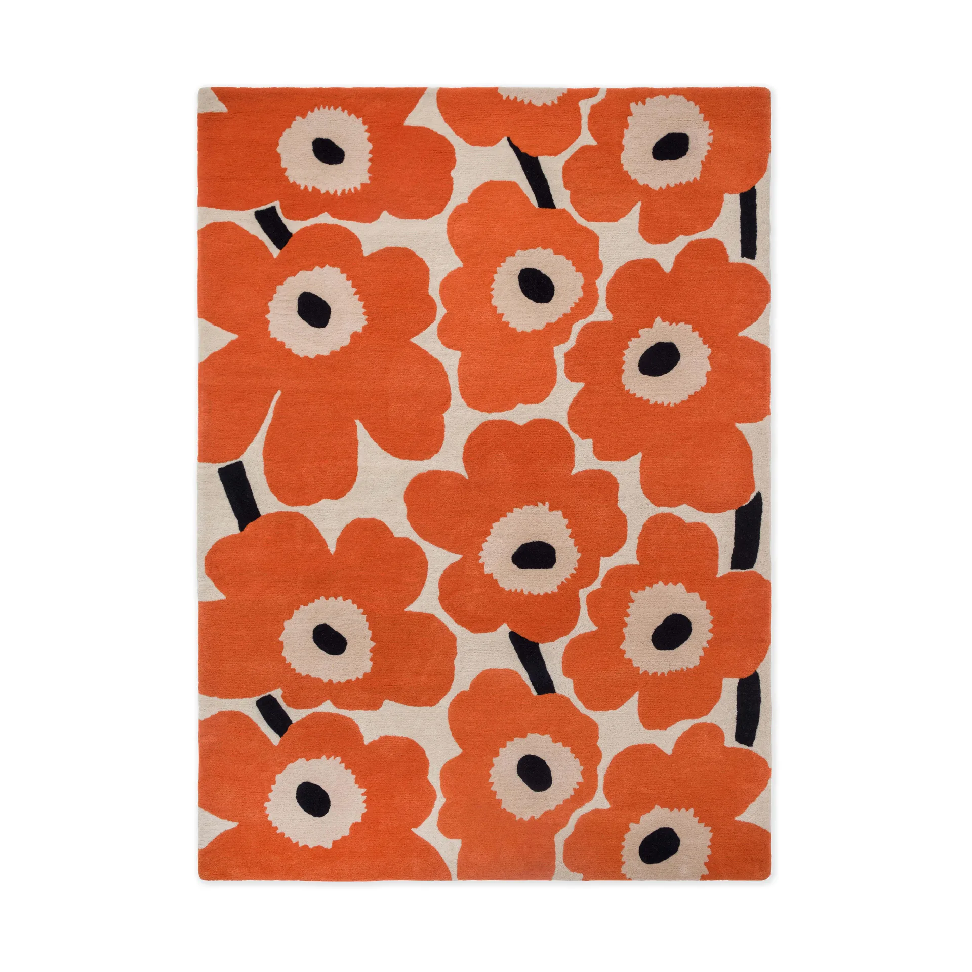 Unikko wool rug, Orange red, 170x240 cm Marimekko