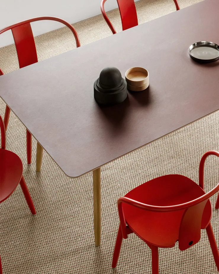 Icha chair, Red varnished beech Massproductions