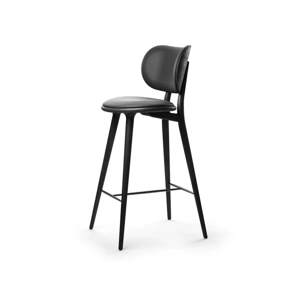 Mater High Stool Backrest barstool low, leather black, black stained beech stand Mater