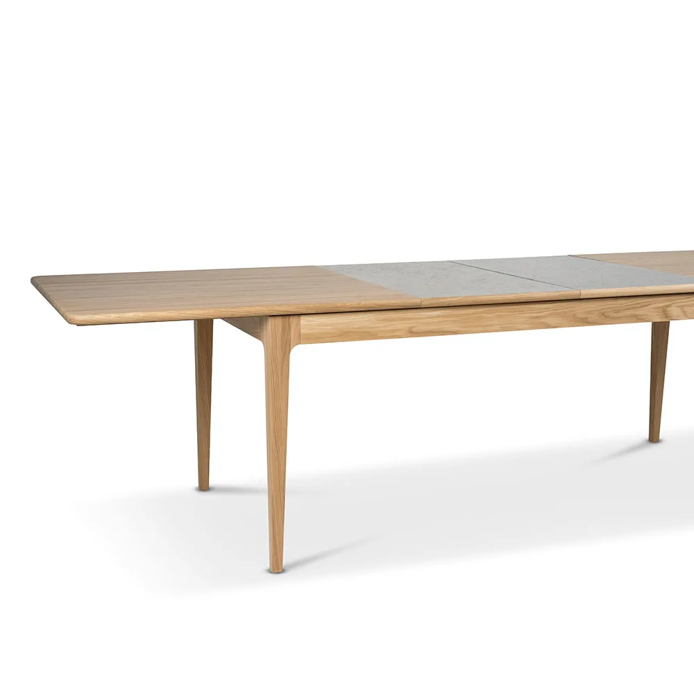 Höllviken dining table, Oak white pigmented matte lacquer-1 insert-limestone ø 50 cm Mavis