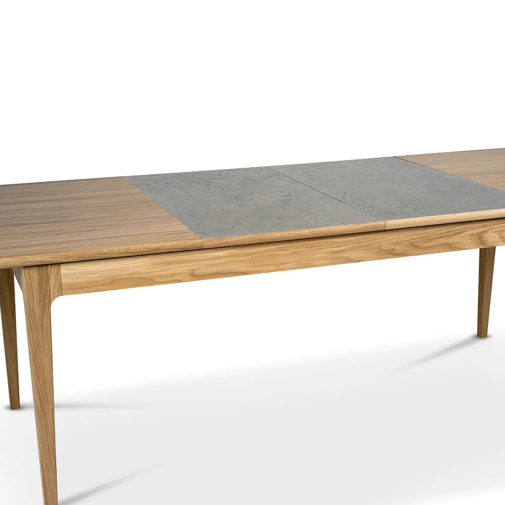 Höllviken dining table, Oak white pigmented matte lacquer-1 insert-limestone ø 50 cm Mavis
