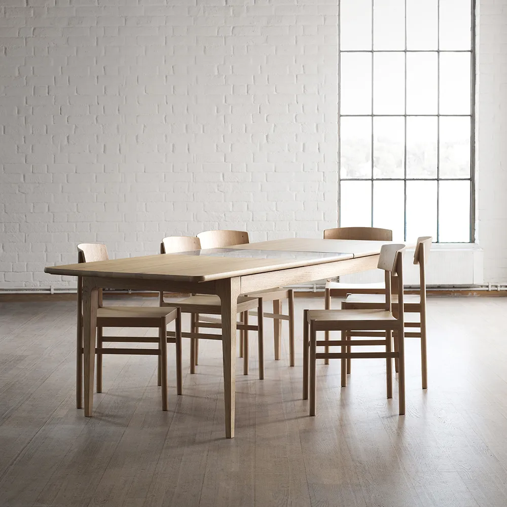 Höllviken dining table, Oak white pigmented matte lacquer-1 insert-limestone ø 50 cm Mavis