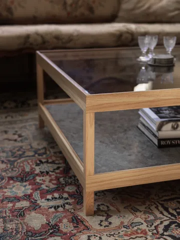Ima coffee table 90x90 cm - White pigmented, matte lacquered oak, limestone - Mavis