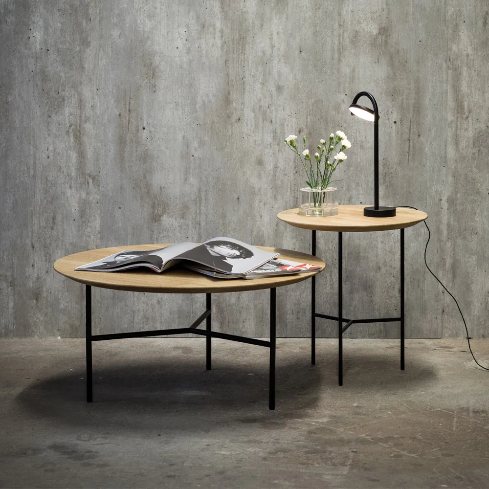 Tribeca side table, oak oil rustic, black legs, ø47 cm Mavis