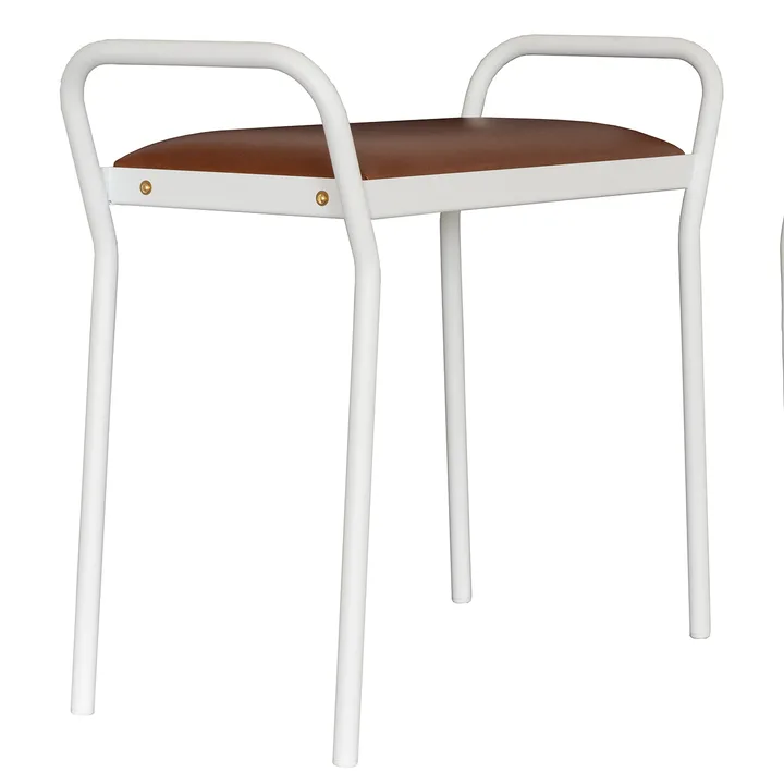 Anyone stool - White with vintage cognac leather - Maze