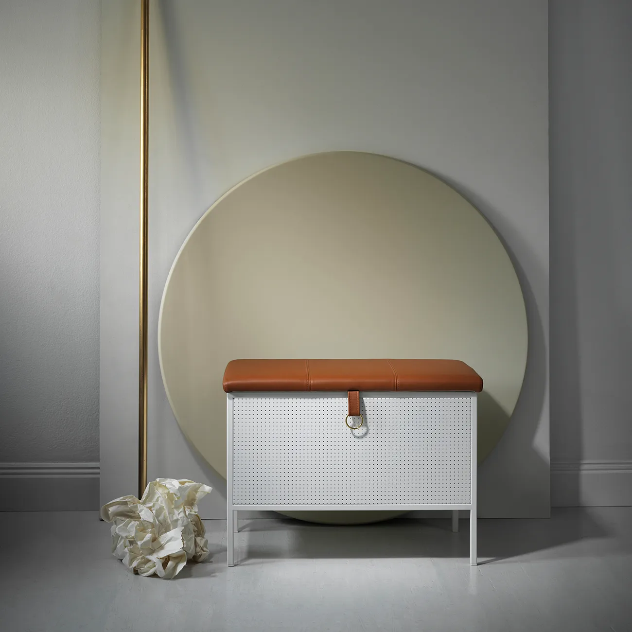 Frank storage bench, White-Cognac Maze