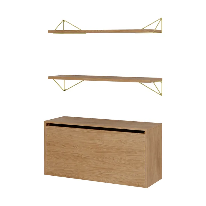 Pythagoras Bundle F shelving system oak-brass - Maze