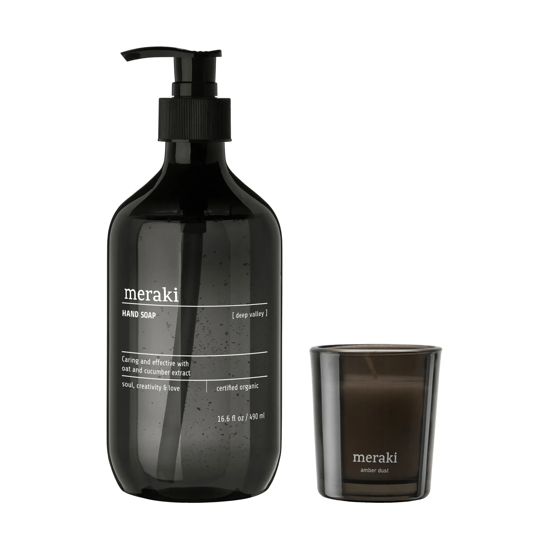 Meraki gift set hand soap and scented candle, Deep valley-Amber dust Meraki