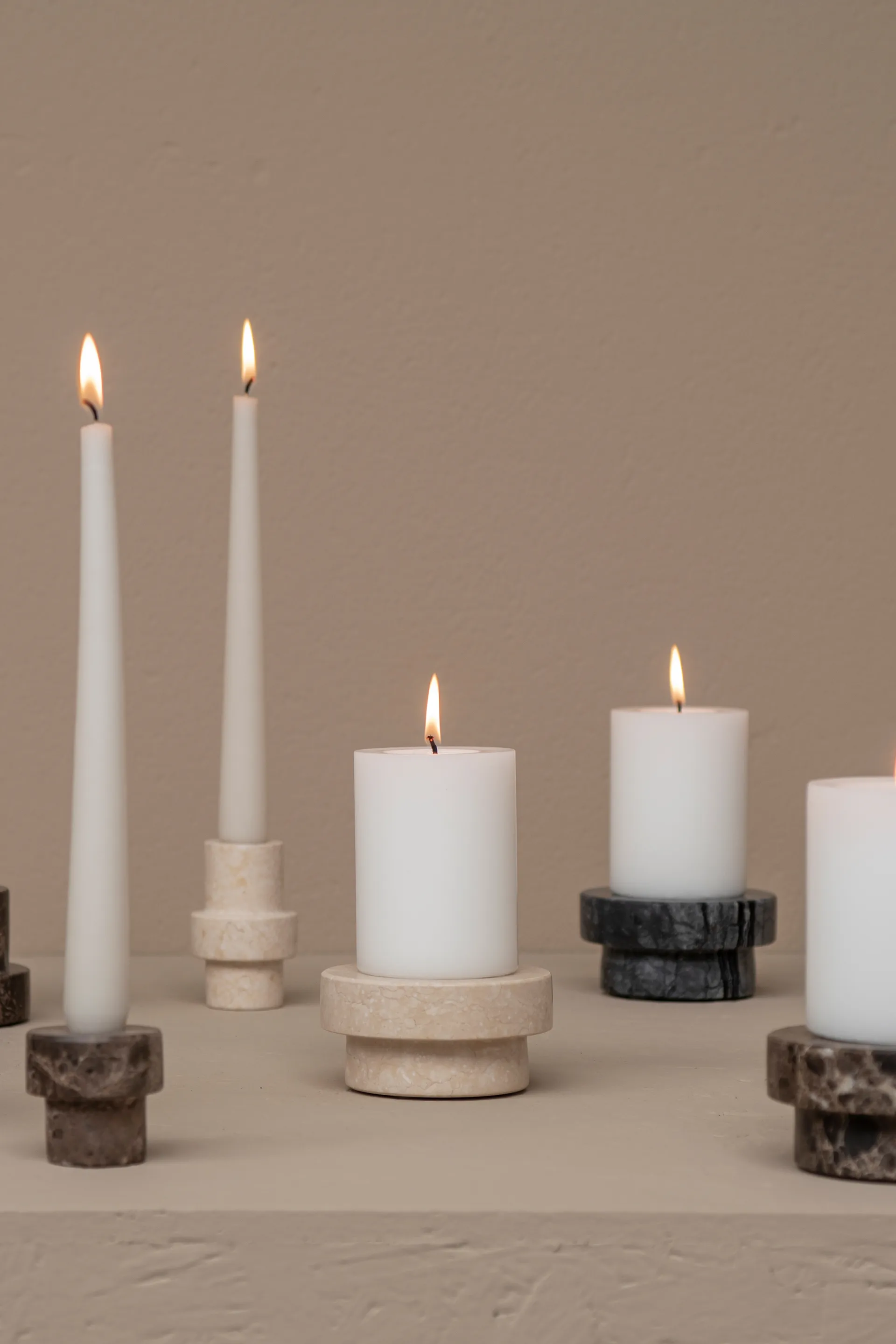 Marble candle holder for block candle 5 cm, Sand Mette Ditmer