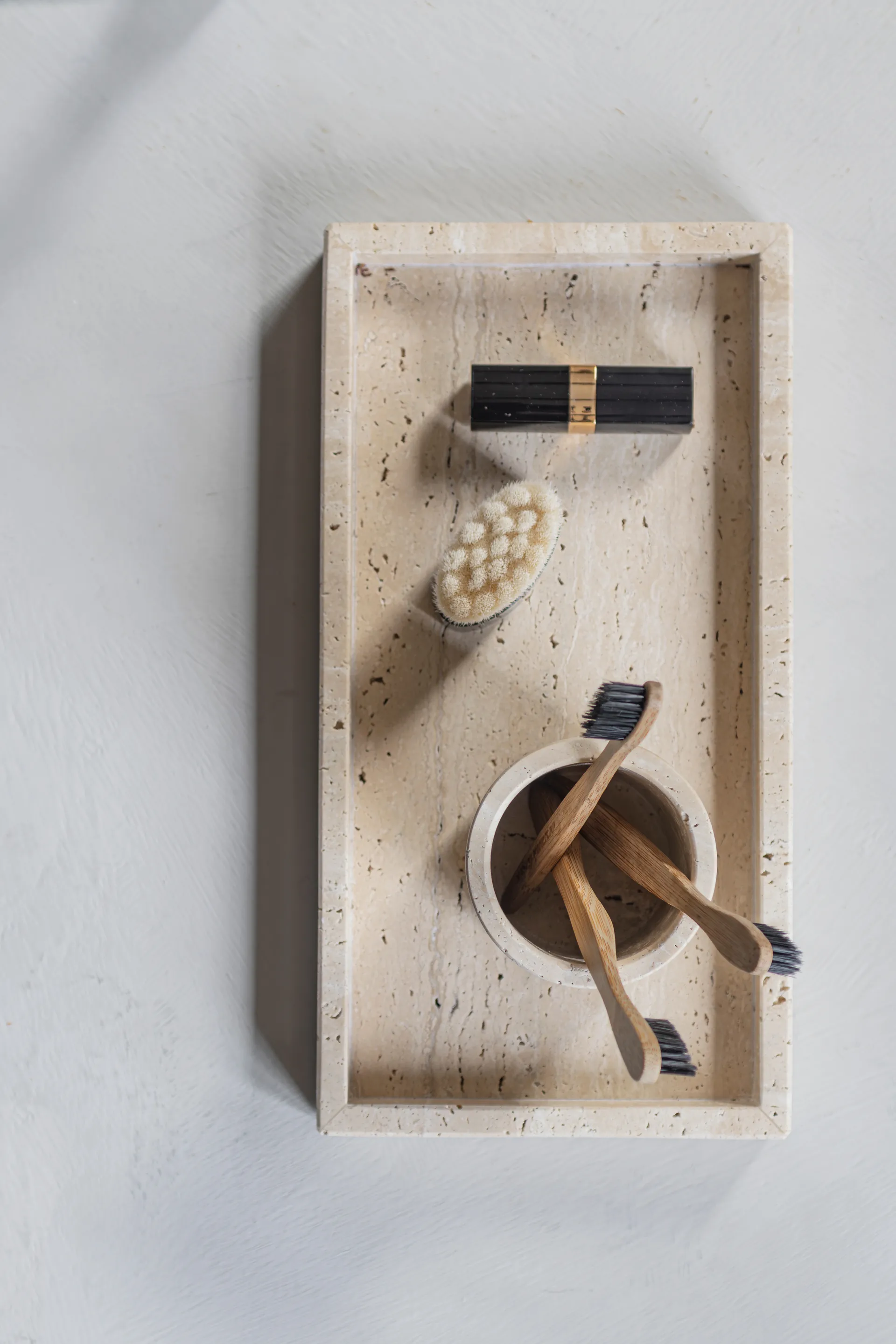 Travertine decorative tray 16x31 cm, Linen Mette Ditmer